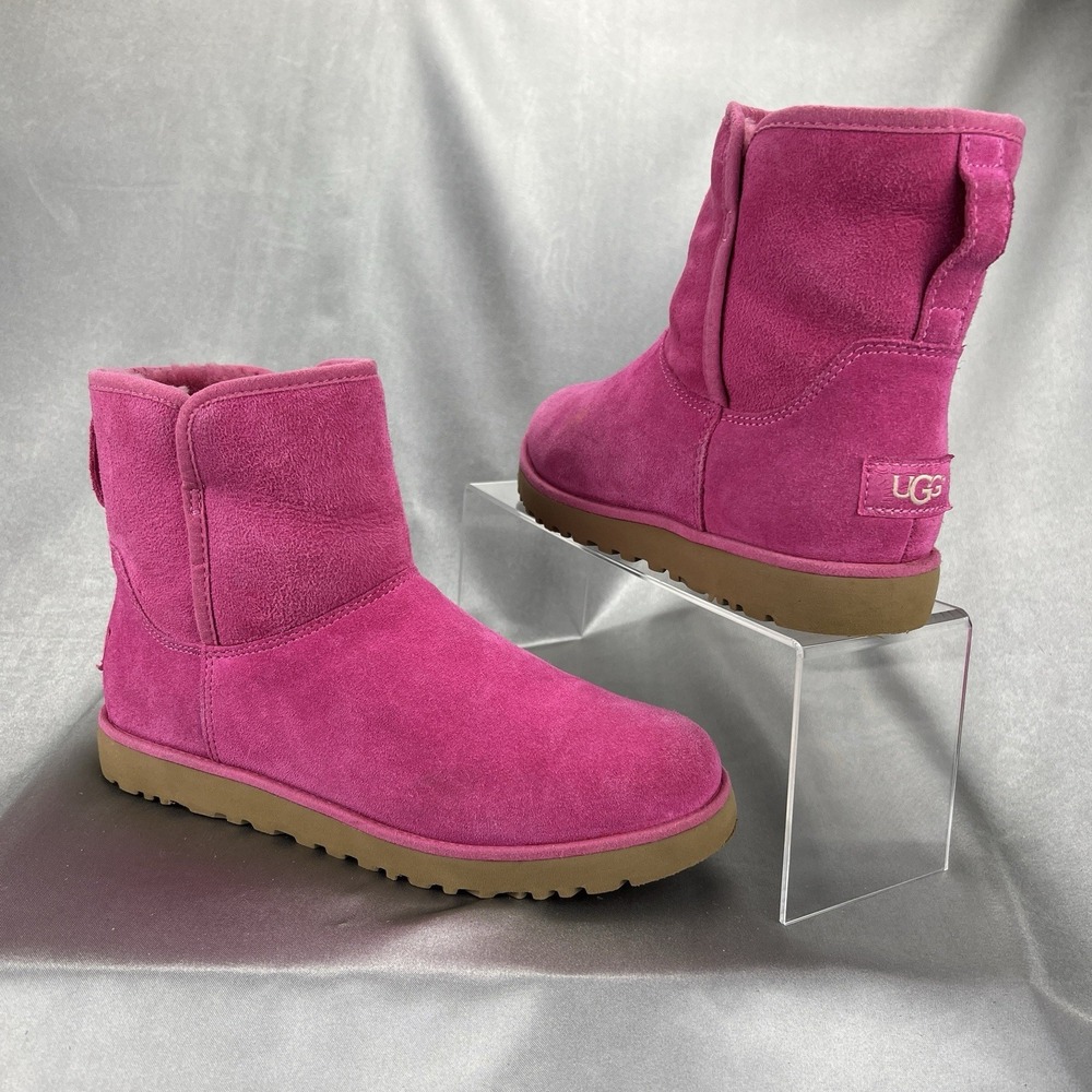 UGG Cory II Boots Womens 6.5 Pink Suede Sheepskin Fur Booties Fall Fashion Y2K